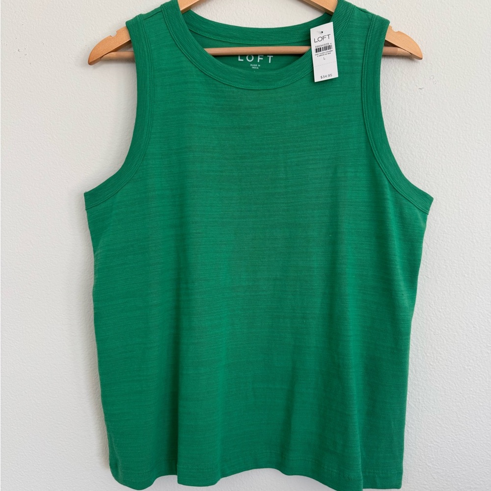 LOFT Vibrant Green Tank Top NWT Large Playful Summer Vibes Sleeveless Layering - Picture 6 of 6